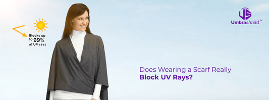 Woman wearing UV protection scarf outdoors
