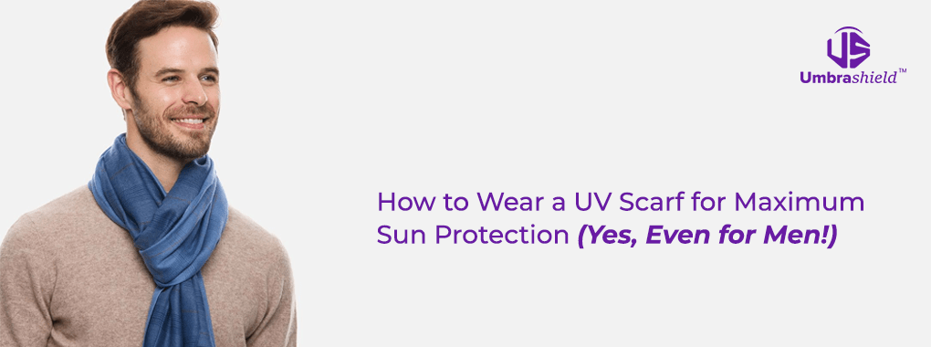 Man wearing UV scarf for sun protection
