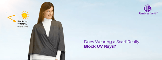 Woman wearing UV protection scarf outdoors